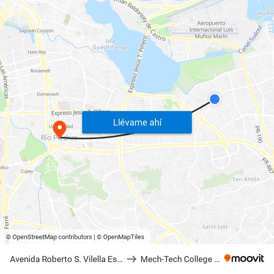Avenida Roberto S. Vilella Esquina Calle 263 to Mech-Tech College Rio Piedras map