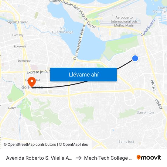 Avenida Roberto S. Vilella Antes Calle 258 to Mech-Tech College Rio Piedras map