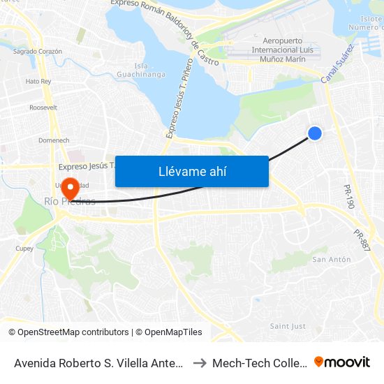 Avenida Roberto S. Vilella Antes Avenida El Comandante to Mech-Tech College Rio Piedras map