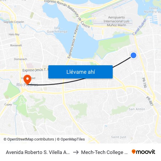 Avenida Roberto S. Vilella Antes Calle 246 to Mech-Tech College Rio Piedras map