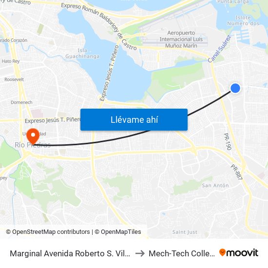 Marginal Avenida Roberto S. Vilella Esquina Calle Castilla to Mech-Tech College Rio Piedras map