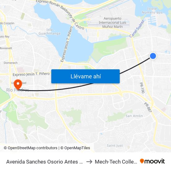 Avenida Sanches Osorio Antes Avenida Roberto S. Vilella to Mech-Tech College Rio Piedras map