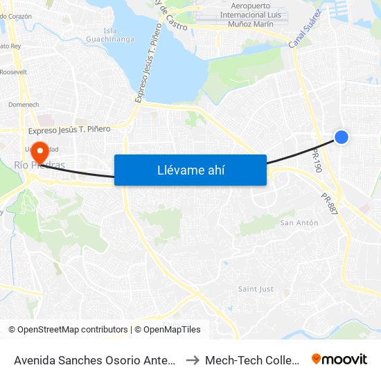 Avenida Sanches Osorio Antes Avenida Monserrate to Mech-Tech College Rio Piedras map