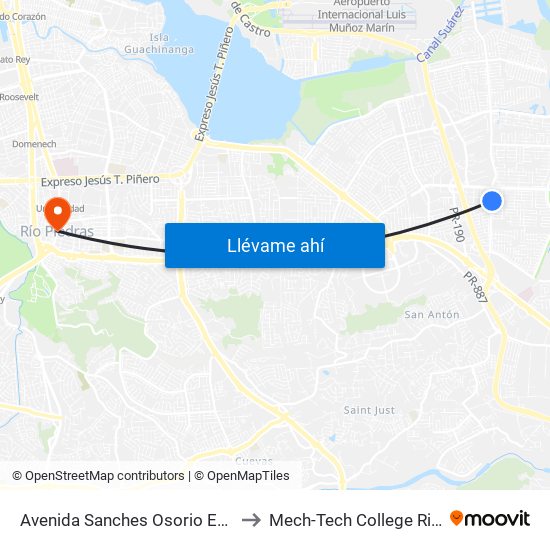 Avenida Sanches Osorio Esquina Via 2 to Mech-Tech College Rio Piedras map