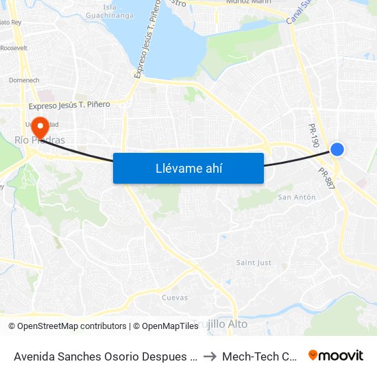 Avenida Sanches Osorio Despues Lado Opuesto Calle Parque M. Rivera to Mech-Tech College Rio Piedras map