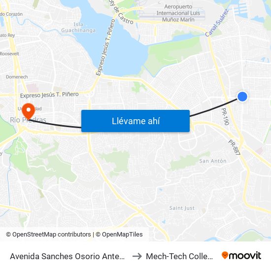 Avenida Sanches Osorio Antes Avenida Monserrate to Mech-Tech College Rio Piedras map