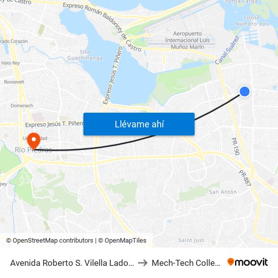 Avenida Roberto S. Vilella Lado Opuesto Calle Castilla to Mech-Tech College Rio Piedras map