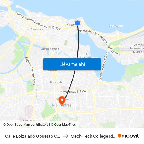 Calle Loizalado Opuesto Calle Cacique to Mech-Tech College Rio Piedras map