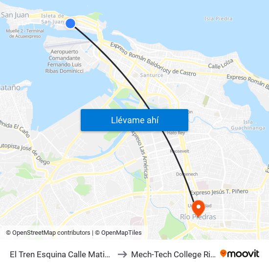 El Tren Esquina Calle Matias Ledesma to Mech-Tech College Rio Piedras map