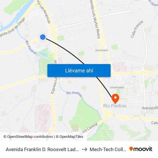 Avenida Franklin D. Roosvelt Lado Opuesto Calle Las America to Mech-Tech College Rio Piedras map