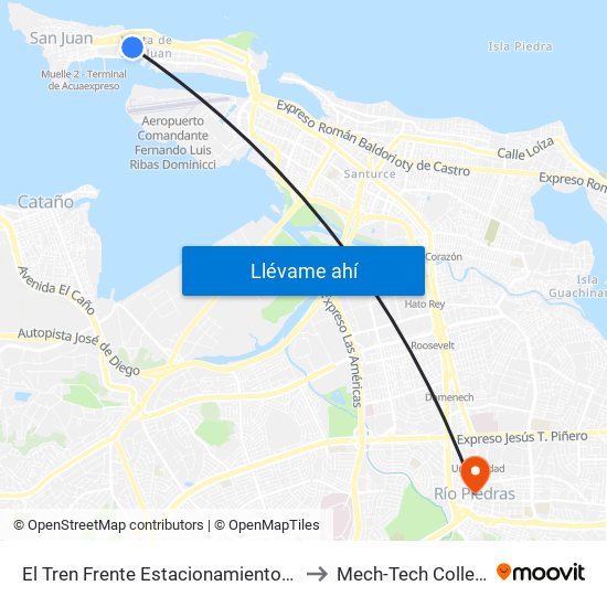 El Tren Frente Estacionamiento Veterano Puertorriqueno to Mech-Tech College Rio Piedras map