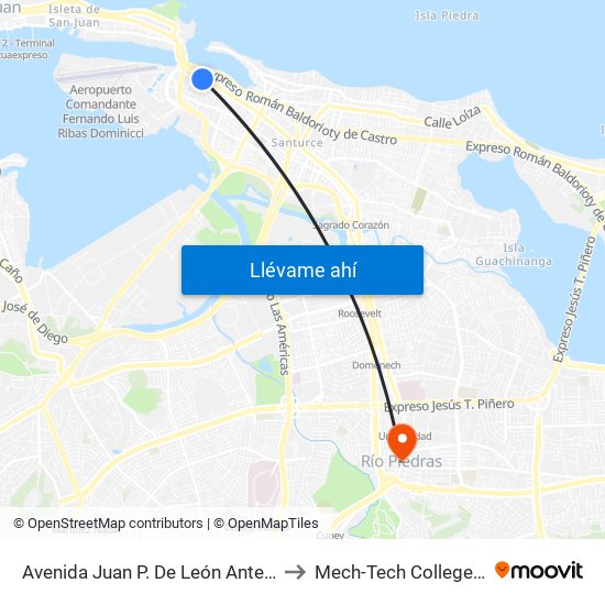 Avenida Juan P. De León Antes Calle Ensenada to Mech-Tech College Rio Piedras map