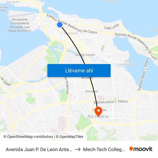 Avenida Juan P. De León Antes Calle Jesús Tilzo to Mech-Tech College Rio Piedras map