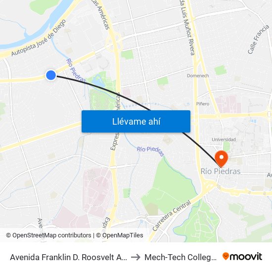 Avenida Franklin D. Roosvelt Antes Calle Baleares to Mech-Tech College Rio Piedras map