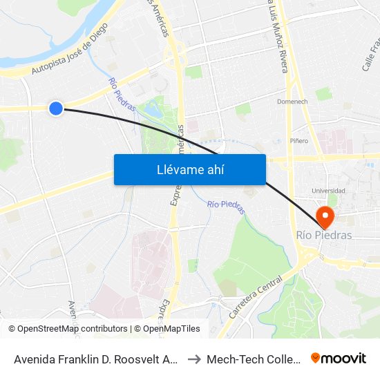 Avenida Franklin D. Roosvelt Antes Calle Constitucion to Mech-Tech College Rio Piedras map