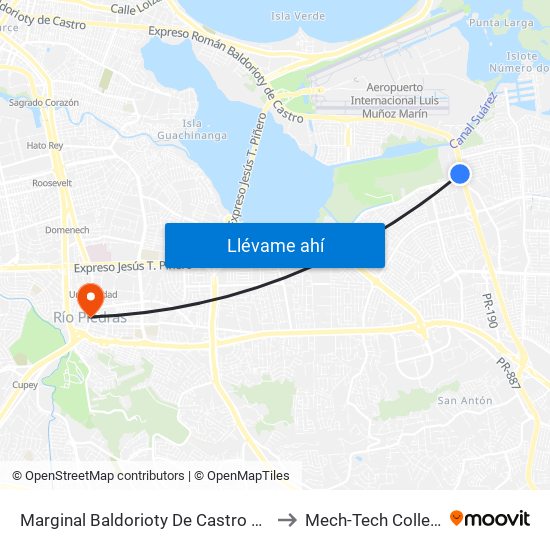 Marginal Baldorioty De Castro Despues Avenida Iturregui to Mech-Tech College Rio Piedras map