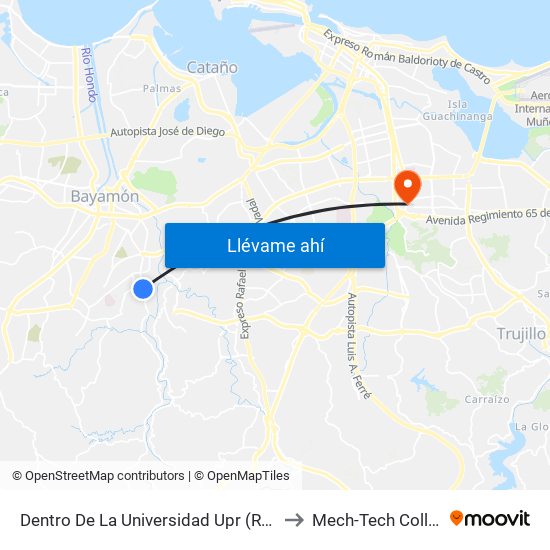 Dentro De La Universidad Upr (Redondel Hacia Santa Juanita) to Mech-Tech College Rio Piedras map