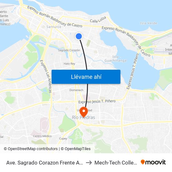 Ave. Sagrado Corazon Frente A Brisas De Monte Flores to Mech-Tech College Rio Piedras map