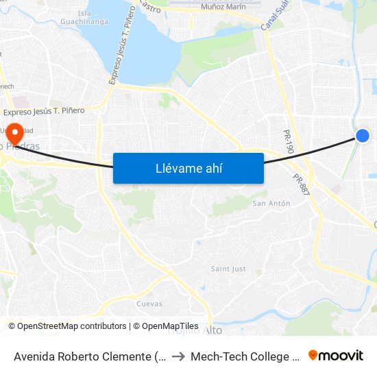 Avenida Roberto Clemente (Parque Lineal) to Mech-Tech College Rio Piedras map
