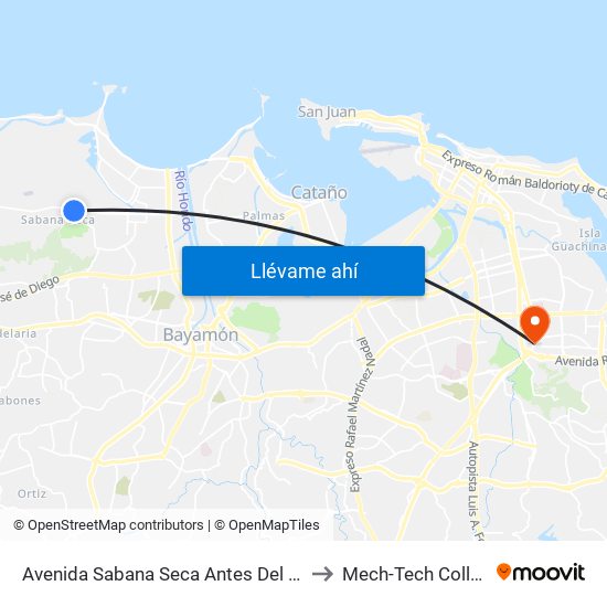 Avenida Sabana Seca Antes Del Terminal Vehiculos Publicos to Mech-Tech College Rio Piedras map