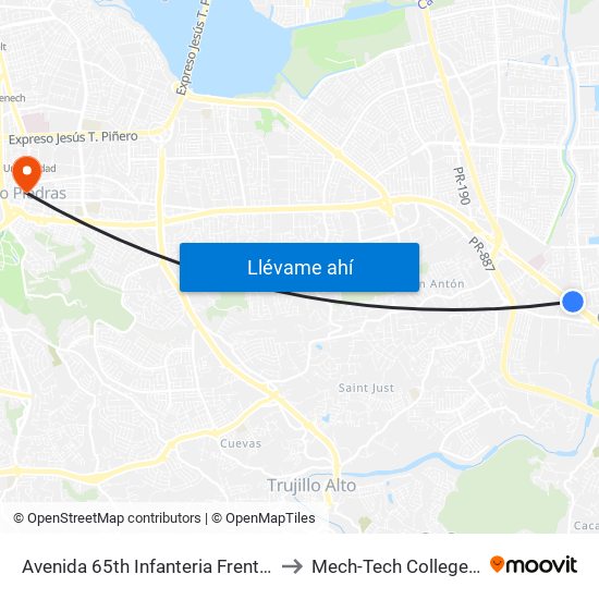 Avenida 65th Infanteria Frente A Popular Auto to Mech-Tech College Rio Piedras map