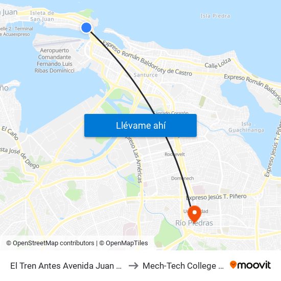 El Tren Antes Avenida Juan Ponce De León to Mech-Tech College Rio Piedras map