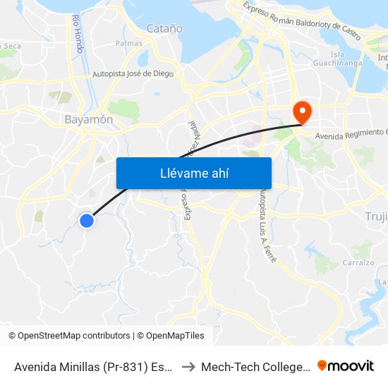Avenida Minillas (Pr-831) Esquina Calle Apolo to Mech-Tech College Rio Piedras map