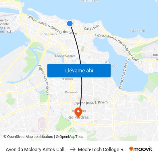 Avenida Mcleary Antes Calle Los Baños to Mech-Tech College Rio Piedras map