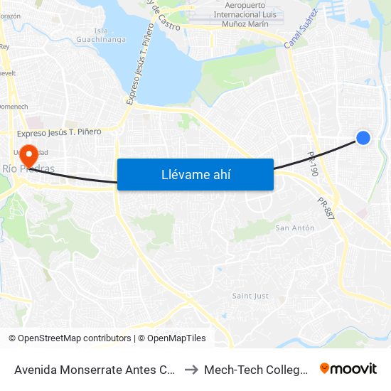 Avenida Monserrate Antes Calle Rafael Carrion to Mech-Tech College Rio Piedras map