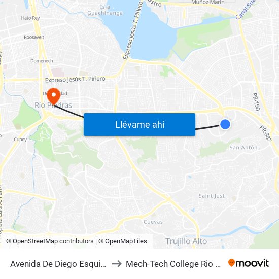 Avenida De Diego Esquina Pr-8 to Mech-Tech College Rio Piedras map