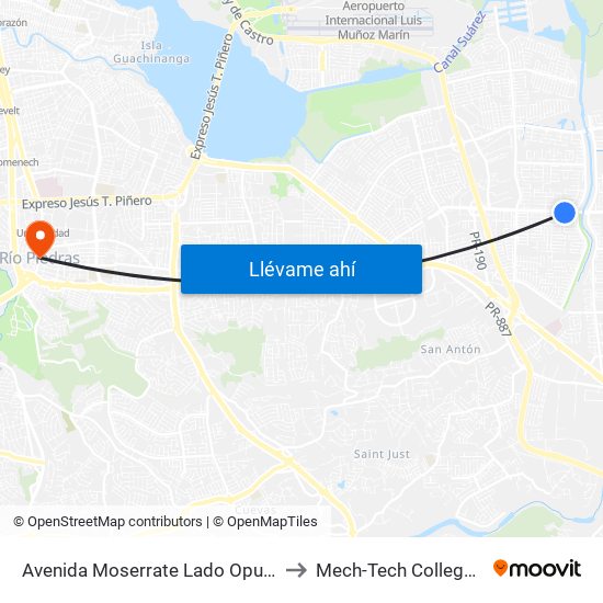 Avenida Moserrate Lado Opuesto La Ferreteria to Mech-Tech College Rio Piedras map