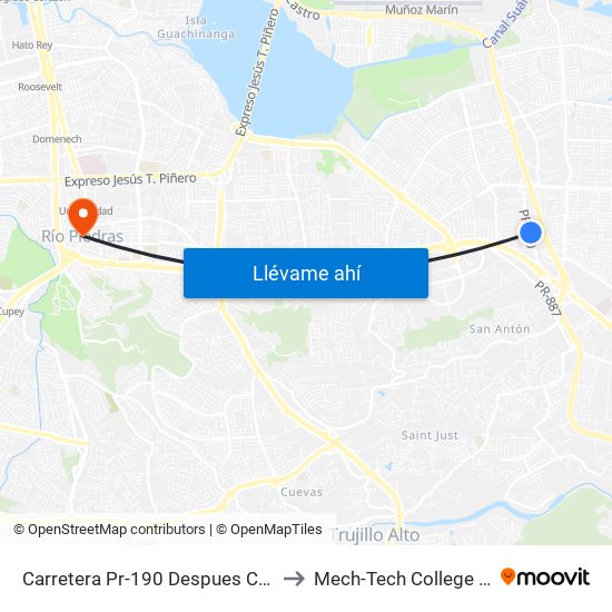 Carretera Pr-190 Despues Calle San Damian to Mech-Tech College Rio Piedras map