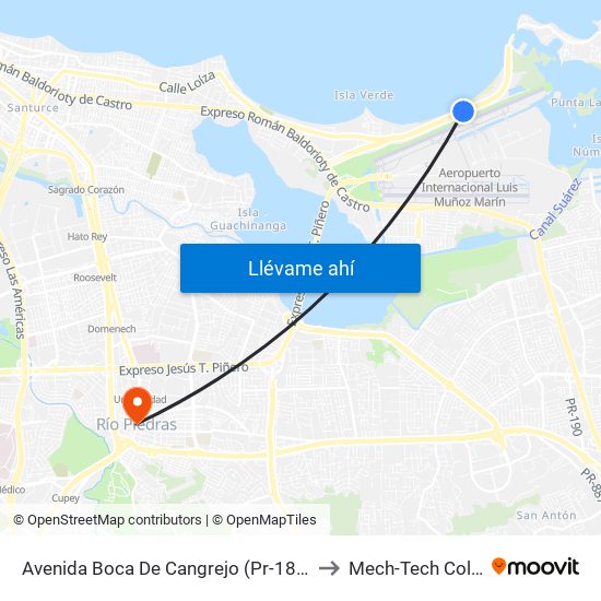 Avenida Boca De Cangrejo (Pr-187) 1ra Entrada Balneario Carolina to Mech-Tech College Rio Piedras map