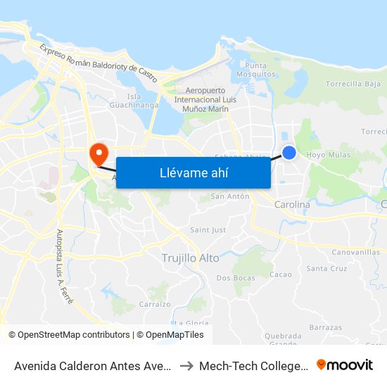 Avenida Calderon Antes Avenida Monserrate to Mech-Tech College Rio Piedras map