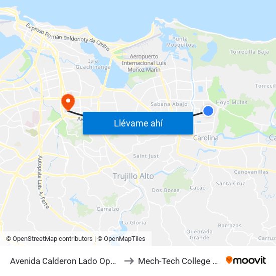 Avenida Calderon Lado Opuesto Calle 57 to Mech-Tech College Rio Piedras map