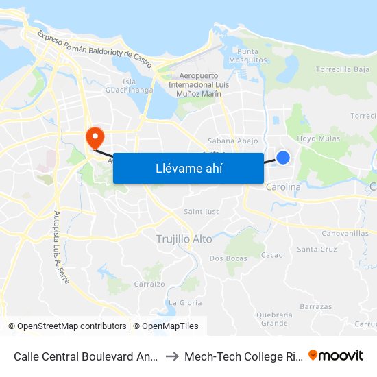 Calle Central Boulevard Antes Calle 49 to Mech-Tech College Rio Piedras map