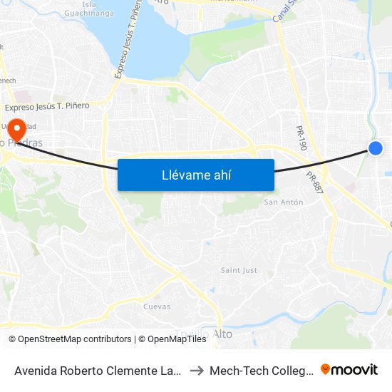 Avenida Roberto Clemente Lado Opuesto Calle 78 to Mech-Tech College Rio Piedras map