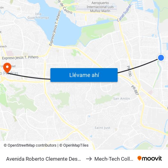 Avenida Roberto Clemente Despues Lado Opuesto Calle 81 to Mech-Tech College Rio Piedras map