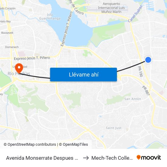 Avenida Monserrate Despues Avenida Sanchez Osorio to Mech-Tech College Rio Piedras map