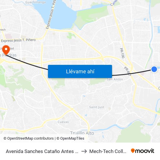 Avenida Sanches Cataño Antes Avenida Roberto Clemente to Mech-Tech College Rio Piedras map