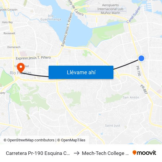 Carretera Pr-190 Esquina Callejón Canales to Mech-Tech College Rio Piedras map