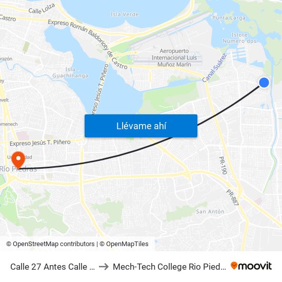 Calle 27 Antes Calle 16 to Mech-Tech College Rio Piedras map