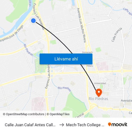 Calle Juan Calaf Antes Calle Las America to Mech-Tech College Rio Piedras map