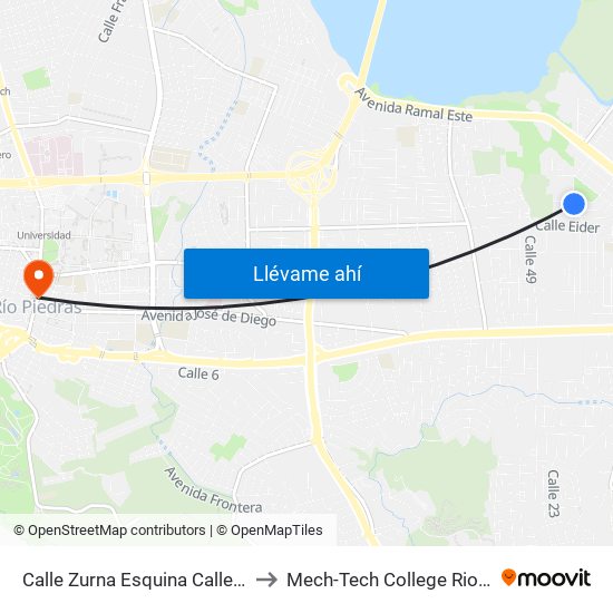 Calle Zurna Esquina Calle Vinyater to Mech-Tech College Rio Piedras map