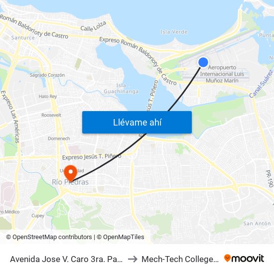 Avenida Jose V. Caro 3ra. Parada Aeropuerto to Mech-Tech College Rio Piedras map