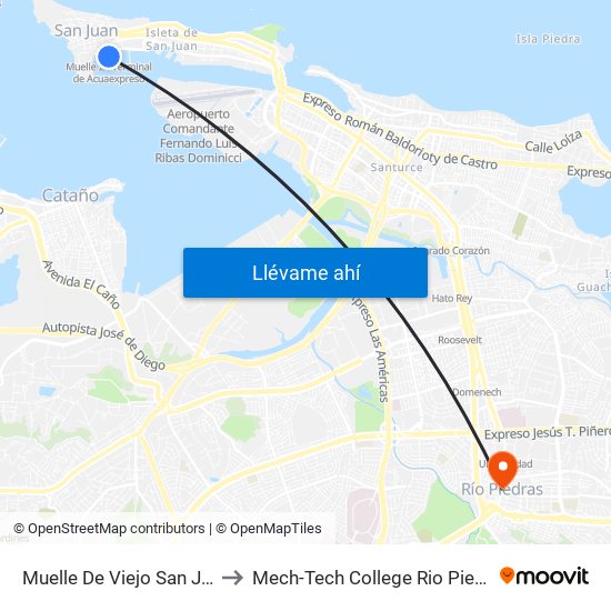 Muelle De Viejo San Juan to Mech-Tech College Rio Piedras map