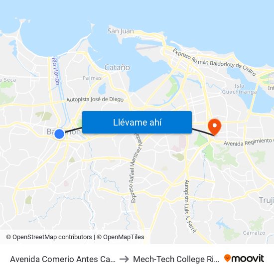 Avenida Comerio Antes Calle Betance to Mech-Tech College Rio Piedras map