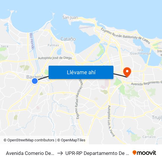 Avenida Comerio Despues Calle M. Rosa to UPR-RP Departamemto De Mùsica Edif. Agustin Stahl map