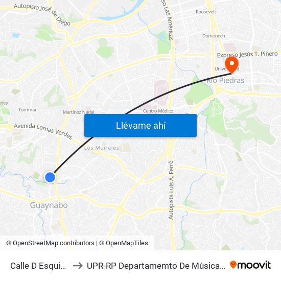 Calle D Esquina Calle E to UPR-RP Departamemto De Mùsica Edif. Agustin Stahl map