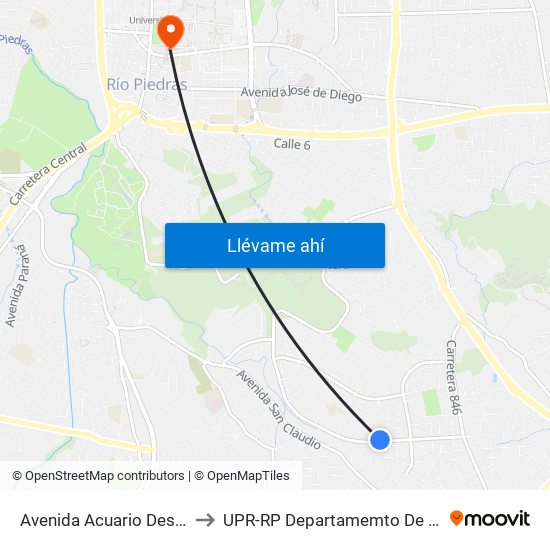 Avenida Acuario Despues Calle Anguises to UPR-RP Departamemto De Mùsica Edif. Agustin Stahl map